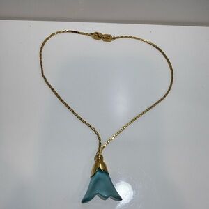Vintage Givenchy Blue Tulip Pendant Necklace